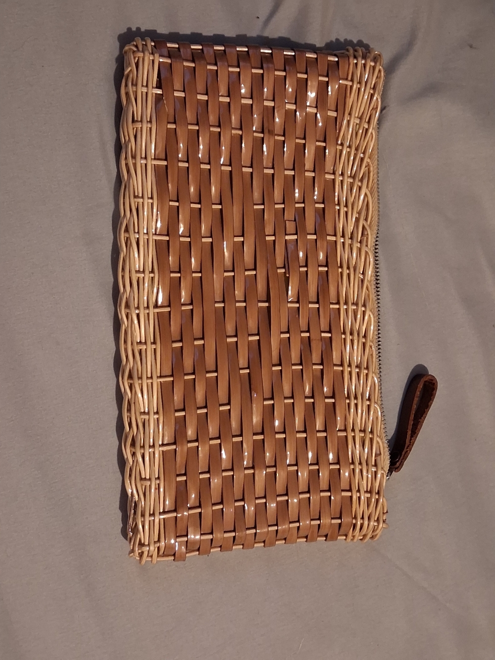 Woven Tan and Cream Wristlet Clutch